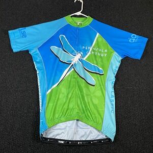 Peak Sports Dragonfly Cycling Jersey Men Large Blue Green Short‎ Sleeve Bike Top